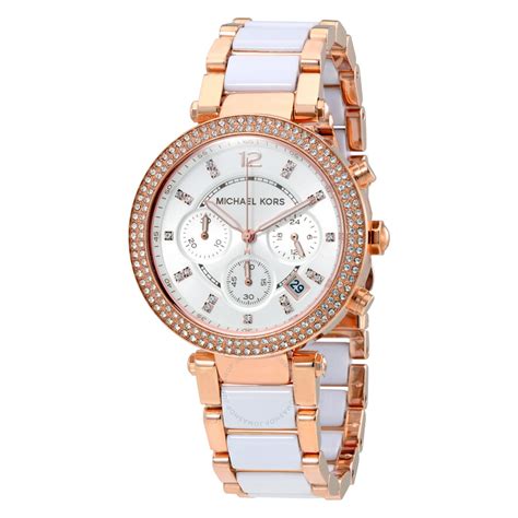 michael kors mk5774 parker rose white ceramic ladies watch|Michael Kors parker white dial.